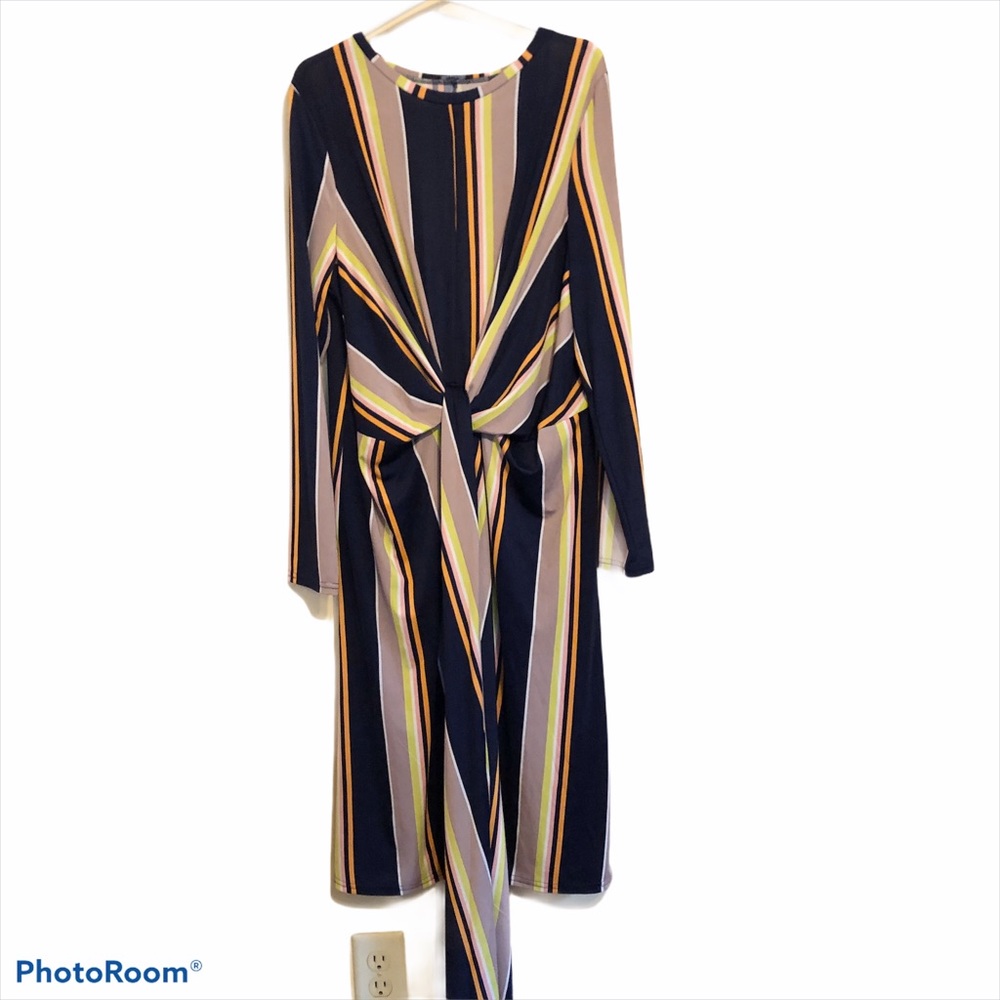 Multi color striped long sleeve dress